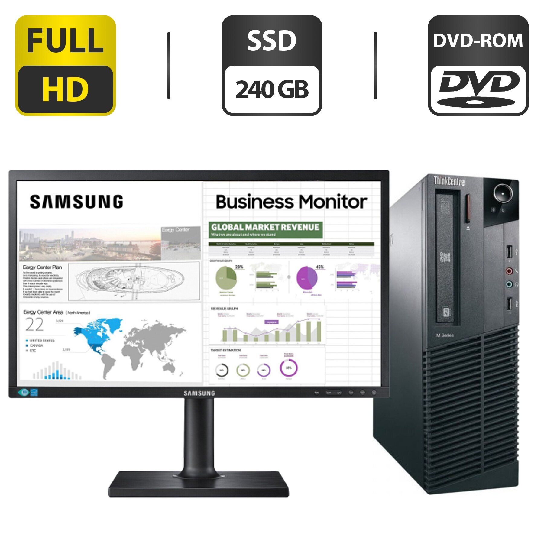 Комплект ПК: Lenovo ThinkCentre M91p SFF / Intel Core i5-2500 (4 ядра по 3.3 - 3.7 GHz) / 8 GB DDR3 / 240 GB SSD / Intel HD Graphics 2000 / DVD-ROM + Монитор Samsung LS24E65UPLX/CI / 23.6" (1920x1080) PLS / VGA, HDMI, DisplayPort + Кабели в падарок
Комплект ПК: Lenovo ThinkCentre M91p SFF / Intel Core i5-2500 (4 ядра по 3.3 - 3.7 GHz) / 8 GB DDR3 / 240 GB SSD / Intel HD Graphics 2000 / DVD-ROM + Монитор Samsung LS24E65UPLX/CI / 23.6" (1920x1080) PLS / VGA, HDMI, DisplayPort + Кабели в падарок