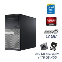 Игровой ПК Dell OptiPlex 9020 Tower / Intel Core i7-4770 (4 (8) ядра по 3.4 - 3.9 GHz) / 12 GB DDR3 / 240 GB SSD NEW + 1000 GB HDD (2x 500 GB) / DVD-ROM / AMD Radeon HD 5670, 1 GB, GDDR5, 128-bit