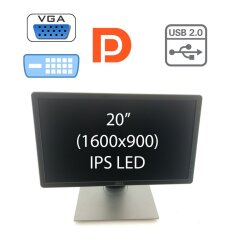 Монитор Dell P2014 / 20" (1600x900) IPS LED / 1x DVI-D, 1x DP, 1x VGA, 1x USB-B