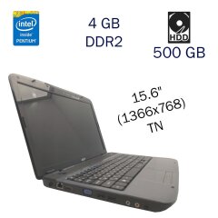 Ноутбук Acer Aspire 5738 / 15.6" (1366x768) TN / Intel Pentium T4200 (2 ядра по 2.0 GHz) / 4 GB DDR2 / 500 GB HDD / AMD Radeon HD 4500 512 MB / WebCam / АКБ не тримає