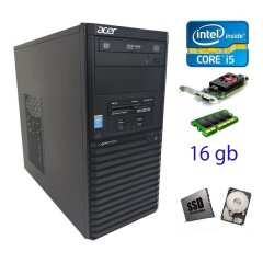 Компьютер Acer Veriton M2632 Tower / Intel Core i5-4570 (4 ядра по 3.2 - 3.6 GHz) / 16 GB DDR3 / 120 GB SSD NEW+500 GB HDD / ATI Radeon HD 8490 1 GB / DVD-RW 