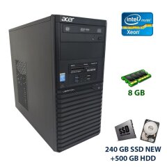 ПК Acer Veriton M2632 Tower / Intel Xeon E3-1225 v3 (4 ядра по 3.2 - 3.6 GHz) / 8 GB DDR3 / 240 GB SSD NEW+500 GB HDD / DVD-RW