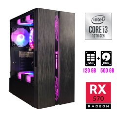 Ігровий ПК 2E Gaming Runa Tower / Intel Core i3-10100F (4 (8) ядра по 3.6 - 4.3 GHz) / 8 GB DDR4 / 120 GB SSD + 500 GB HDD / AMD Radeon RX 570, 4 GB GDDR5, 256-bit / 500W