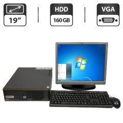 Комплект ПК: компьютер Б-класс Fujitsu Esprimo E5730 SFF / Intel Core 2 Duo E8500 (2 ядра по 3.16 GHz) / 4 GB DDR2 / 160 GB HDD / Intel Graphics / DVD-ROM + Монитор Б-класс HP Compaq LA1951g / 19" (1280x1024) TN / VGA + Клавиатура, мышка, кабели