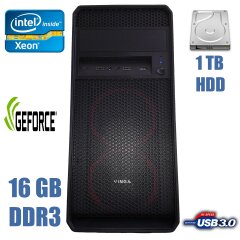 Металевий MidiTower / Intel Xeon E5-2640 (6 (12) ядер по 2.5-3.0GHz) / 16 GB DDR3 / 1TB HDD / nVidia GeForce GT 520 1GB / 500W