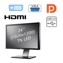 Монитор Б-класс Dell U2410 / 24" (1920x1200) TN LED / 2x DVI-D, 1x HDMI, 1x VGA, 1x Audio Port Combo, 1x DP, 1x RCA, 1x USB-Hub