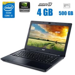 Ноутбук Acer Aspire E5 / 15.6" (1366x768) TN / Intel Core i3-4005U (2 (4) ядра по 1.7 GHz) / 4 GB DDR3 / 500 GB HDD / nVidia Geforce 820M, 2 GB DDR3, 64-bit / WebCam 