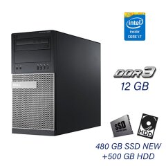Компьютер Dell OptiPlex 9020 Tower / Intel Core i7-4770 (4 (8) ядра по 3.4 - 3.9 GHz) / 12 GB DDR3 / 480 GB SSD NEW+500 GB HDD / AMD Radeon HD 6450, 1 GB GDDR3, 64-bit / DVD-ROM