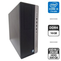 Комп'ютер HP EliteDesk 800 G3 Tower / Intel Core i5-7500 (4 ядра по 3.4 - 3.8 GHz) / 16 GB DDR4 / 256 GB SSD M.2 + 500 GB HDD / Intel HD Graphics 630 / 250W / VGA