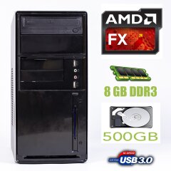MiniTower / AMD FX-6300 (6 ядер по 3.5 - 3.8 GHz) / 8GB DDR3 / 500GB HDD / USB 3.0