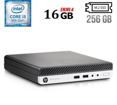 Неттоп HP ProDesk 400 G5 Mini USFF / Intel Core i3-9100T (4 ядра по 3.1 - 3.7 GHz) / 16 GB DDR4 / 256 GB SSD M.2 / Intel UHD Graphics 630 / USB 3.1