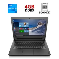 Ноутбук Lenovo Ideapad 110-14IBR / 14" (1366x768) TN / Intel Celeron N3060 (2 (дра по 1.6 - 2.48 GHz) / 4 GB DDR3 / 500 GB HDD / Intel HD Graphics 400 / WebCam