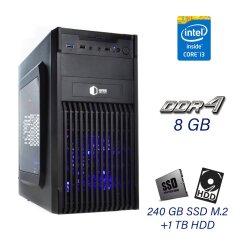Новий ігровий ПК QUBE QB20A U3 Tower / Intel Core i3-12100F (4 ядра по 3.3 - 4.3 GHz) / 8 GB DDR4 (3200 MHz) / 240 GB SSD M.2+1 TB HDD / nVidia GeForce GT 1030, 2 GB GDDR5, 64-bit / 500W / PRIME H610M-K D4
