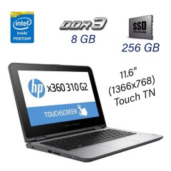 Ноутбук-трансформер HP x360 310 G2 / 11.6" (1366х768) Touch TN / Intel Pentium N3700 (4 ядра по 1.6 - 2.4 GHz) / 8 GB DDR3 / 256 GB SSD / WebCam / HDMI / USB 3.0
