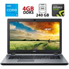 Игровой ноутбук Б-класс Acer Aspire E5-771G / 17.3" (1920x1080) TN / Intel Core i7-5500U (2 (4) ядра по 2.4 - 3.0 GHz) / 8 GB DDR3 / 240 GB SSD / nVidia GeForce 840M, 2 GB DDR3, 64-bit / WebCam