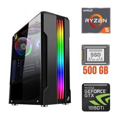 Игровой ПК / AMD Ryzen 5 4500 (6 (12) ядер по 3.6 - 4.1 GHz) / 16 GB DDR4 / 500 GB SSD / nVidia GeForce GTX 1660 Ti, 6 GB GDDR6, 192-bit / 500W