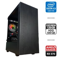 Ігровий ПК GameMax Edge Black Tower / Intel Xeon E3-1230 v2 (4 (8) ядер по 3.3 - 3.7 GHz) / 16 GB DDR3 / 120 GB SSD + 500 GB HDD / AMD Radeon RX 570, 4 GB GDDR5, 256-bit / 550W / HDMI