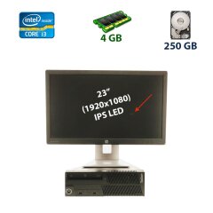 Комплект ПК: Lenovo ThinkCentre M90 SFF / Intel Core i3-540 (2 (4) ядра по 3.06 GHz) / 4 GB DDR3 / 250 GB HDD + Монітор Б клас - HP EliteDisplay E232 / 23 "(1920x1080) IPS LED / HDMI, DP, VGA, USB-Hub