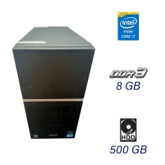Комп'ютер Asus Tower / Intel Core i7-870 (4 (8) ядра по 2.93 - 3.6 GHz) / 8 GB DDR3 / 500 GB HDD / nVidia GeForce GT 710, 2 GB DDR3, 64-bit / 500W / HDMI, DVI, VGA