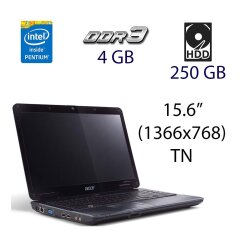 Ноутбук Acer Apire 5732Z / 15.6" (1366x768) TN / Intel Pentium T4300 (2 ядра по 2.1 GHz) / 4 GB DDR3 / 250 GB HDD / WebCam / DVD-RW / АКБ держит 0 минут