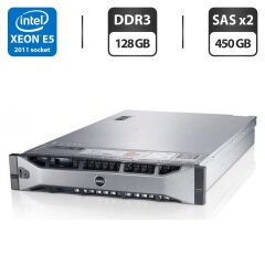 Сервер Dell PowerEdge R720 2U Rack / 2x Intel Xeon E5-2643 (4 (8) ядра по 3.3 - 3.5 GHz) / 128 GB DDR3 / 2x 450 GB HDD / iRMC S3 Graphics / Два блоки живлення 750W
