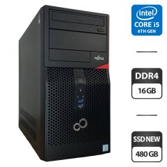 Компьютер Fujitsu Esprimo P556 E85+ Tower / Intel Core i5-6400 (4 ядра по 2.7 - 3.3 GHz) / 16 GB DDR4 / 480 GB SSD NEW / Intel HD Graphics 530 / DVD-ROM / DVI