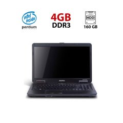 Ноутбук Б-клас Acer eMachines E727 / 15.6" (1366x768) TN / Intel Pentium T4500 (2 ядра по 2.3 GHz) / 4 GB DDR3 / 160 GB HDD / Intel GMA 4500M Graphics / WebCam / Акб не тримає