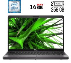 Ноутбук Б-клас Dell Latitude 5500 / 15.6" (1920x1080) IPS / Intel Core i5-8365U (4 (8) ядра по 1.6 - 4.1 GHz) / 16 GB DDR4 / 256 GB SSD M.2 / Intel UHD Graphics 620 / WebCam / USB 3.1 / HDMI / Windows 10 ліцензія