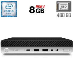 Неттоп HP ProDesk 600 G3 Mini USFF / Intel Core i3-6100T (2 (4) ядра по 3.2 GHz) / 8 GB DDR4 / 480 GB SSD / Intel HD Graphics 530 / DisplayPort + Блок питания