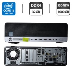 Компьютер HP EliteDesk 800 G3 SFF / Intel Core i5-6500 (4 ядра по 3.2 - 3.6 GHz) / 32 GB DDR4 / 1000 GB SSD / Intel HD Graphics 530 / DisplayPort / Windows 11 Pro + Переходник с DisplayPort на (VGA, DVI на выбор) в комплекте