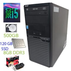 Acer Veriton M2631 Tower / Intel Core i5-4570 (4 ядра по 3.2 - 3.6GHz) / 8GB DDR3 / 120GB SSD new+500GB HDD / Radeon RX550 2GB GDDR5 128 bit / 350W / DVD-RW