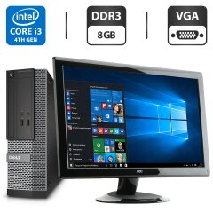 Комплект ПК: Dell OptiPlex 3020 SFF / Intel Core i3-4130 (2 (4) ядра по 3.4 GHz) / 8 GB DDR3 / 500 GB HDD / Intel HD Graphics 4400 + Монитор Б-класс 22" (1680x1050) TN / VGA, DVI / Разные бренды + Мышка, клавиатура NEW, кабели, Windows 10 Pro