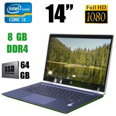 HP ChromeBook X360 14-da0011dx / 14" (1920x1080) IPS, TouchSreen / Intel Core i3-8130U (2(4)ядра по 2.20-3.40GHz) / 8 GB DDR4 / 64 GB SSD / Webcam