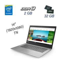 Ноутбук Lenovo IdeaPad 120S-14IAP / 14" (1920x1080) TN / Intel Celeron N3350 (2 ядра по 1.1 - 2.4 GHz) / 2 GB DDR3 / 32 GB eMMC / WebCam