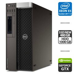 Рабочая станция Dell Precision 5810 Workstation Tower / Intel Xeon E5-1650 v3 (6 (12) ядер по 3.5 - 3.8 GHz) / 32 GB DDR4 / 480 GB SSD NEW + 1000 GB HDD / nVidia GeForce GTX 1080 Ti, 11 GB GDDR5X, 352-bit / 685W / DVD-ROM / HDMI