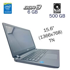 Ноутбук Acer Aspire ES1-533 / 15.6" (1366x768) TN / Intel Celeron N3350 (2 ядра по 1.1 - 2.4 GHz) / 6 GB DDR3 / 500 GB HDD / Intel HD Graphics 500 / WebCam