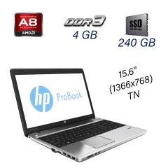 Ноутбук HP ProBook 4545s / 15.6" (1366x768) TN / AMD A8-4500M (4 ядра по 1.9 - 2.8 GHz) / 4 GB DDR3 / 240 GB SSD / AMD Radeon HD 7640G / WebCam / DVD-ROM / USB 3.0 / HDMI / Fingerprint