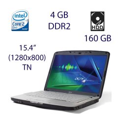 Ноутбук Acer Asspire 5710 / 15.4" (1280x800) TN / Intel Core 2 Duo T5500 (2 ядра по 1.66 GHz) / 4 GB DDR2 / 160 GB HDD / WebCam / DVD-RW / Windows 7 / АКБ 30 хвилин
