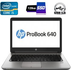 Ноутбук Б-класс HP ProBook 640 G1 / 14" (1366x768) TN / Intel Core i5-4330M (2 (4) ядра по 2.8 - 3.5 GHz) / 6 GB DDR3 / 128 GB SSD / Intel HD Graphics 4600 / WebCam / DVD-ROM / USB 3.0 / Windows 10 лицензия