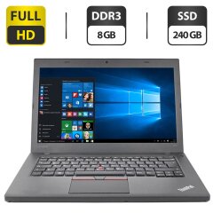 Ноутбук Lenovo ThinkPad T460 / 14" (1920x1080) IPS / Intel Core i5-6300U (2 (4) ядра по 2.4 - 3.0 GHz) / 8 GB DDR3 / 240 GB SSD / Intel HD Graphics 520 / WebCam / HDMI