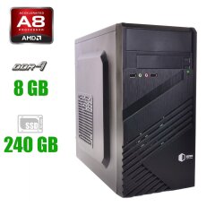 Новий комп'ютер Prime  Qube QB05M Tower / AMD A8-9600 (4 ядра по 3.1 - 3.4 GHz) / 8 GB DDR4 / 240 GB SSD / Radeon R7 / 400W 