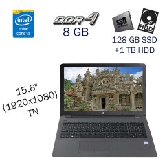 Игровой ноутбук HP 250 G6 / 15.6" (1920x1080) TN / Intel Core i3-7020U (2 (4) ядра по 2.3 GHz) / 8 GB DDR4 / 128 GB SSD+1 TB HDD / AMD Radeon R5 M330, 2 GB DDR3, 64-bit / WebCam / DVD-ROM