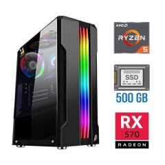 Игровой ПК Tower / AMD Ryzen 5 4500 (6 (12) ядер по 3.6 - 4.1 GHz) NEW / 16 GB DDR4 NEW / 500 GB SSD NEW / AMD Radeon RX 570, 4 GB GDDR5, 256-bit