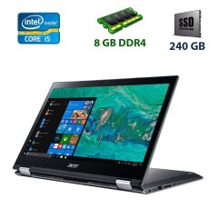 Ноутбук-трансформер Б-класс Acer Spin SP513-52N-85GA / 13.3" (1920x1080) Touch IPS LED / Intel Core i5-8550U (4 (8) ядра по 1.8 - 4 GHz) / 8 GB DDR4 / 240 GB SSD / WebCam / USB 3.0 / HDMI