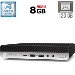 Неттоп HP ProDesk 600 G4 Mini USFF / Intel Core i3-8100T (4 ядра по 3.1 GHz) / 8 GB DDR4 / 120 GB SSD M.2 / Intel UHD Graphics 630 / USB 3.1 / DisplayPort + Блок питания