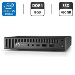 Неттоп HP ProDesk 600 G2 Mini PC USFF / Intel Core i5-6500T (4 ядра по 2.5 - 3.1 GHz) / 8 GB DDR4 / 480 GB SSD / Intel HD Graphics 530 / DisplayPort + Блок живлення