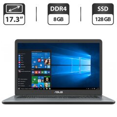 Ноутбук Б-класс Asus VivoBook 17 X705UA / 17.3" (1600x900) TN / Intel Core i3-8130U (2 (4) ядра по 2.2 - 3.4 GHz) / 8 GB DDR4 / 128 GB SSD / Intel UHD Graphics 620 / WebCam / HDMI
