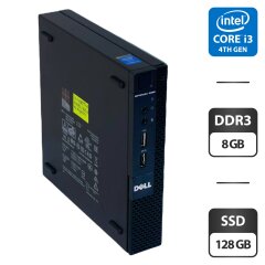Неттоп Dell OptiPlex 3020 USFF / Intel Core i3-4160T (2 (4) ядра по 3.1 GHz) / 8 GB DDR3 / 128 GB SSD / Intel HD Graphics 4400 / VGA + Блок питания