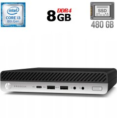 Неттоп HP ProDesk 600 G4 Mini USFF / Intel Core i3-8100T (4 ядра по 3.1 GHz) / 8 GB DDR4 / 480 GB SSD M.2 / Intel UHD Graphics 630 / USB 3.1 / DisplayPort + Блок питания