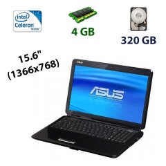 Asus PRO5DI / 15.6" (1366x768) TN LED / Intel Celeron T3300 (2 ядра по 2.0 GHz) / 4 GB DDR2 / 320 GB HDD / nVidia GeForce GT 320M, 1 GB DDR3, 128-bit / WebCam